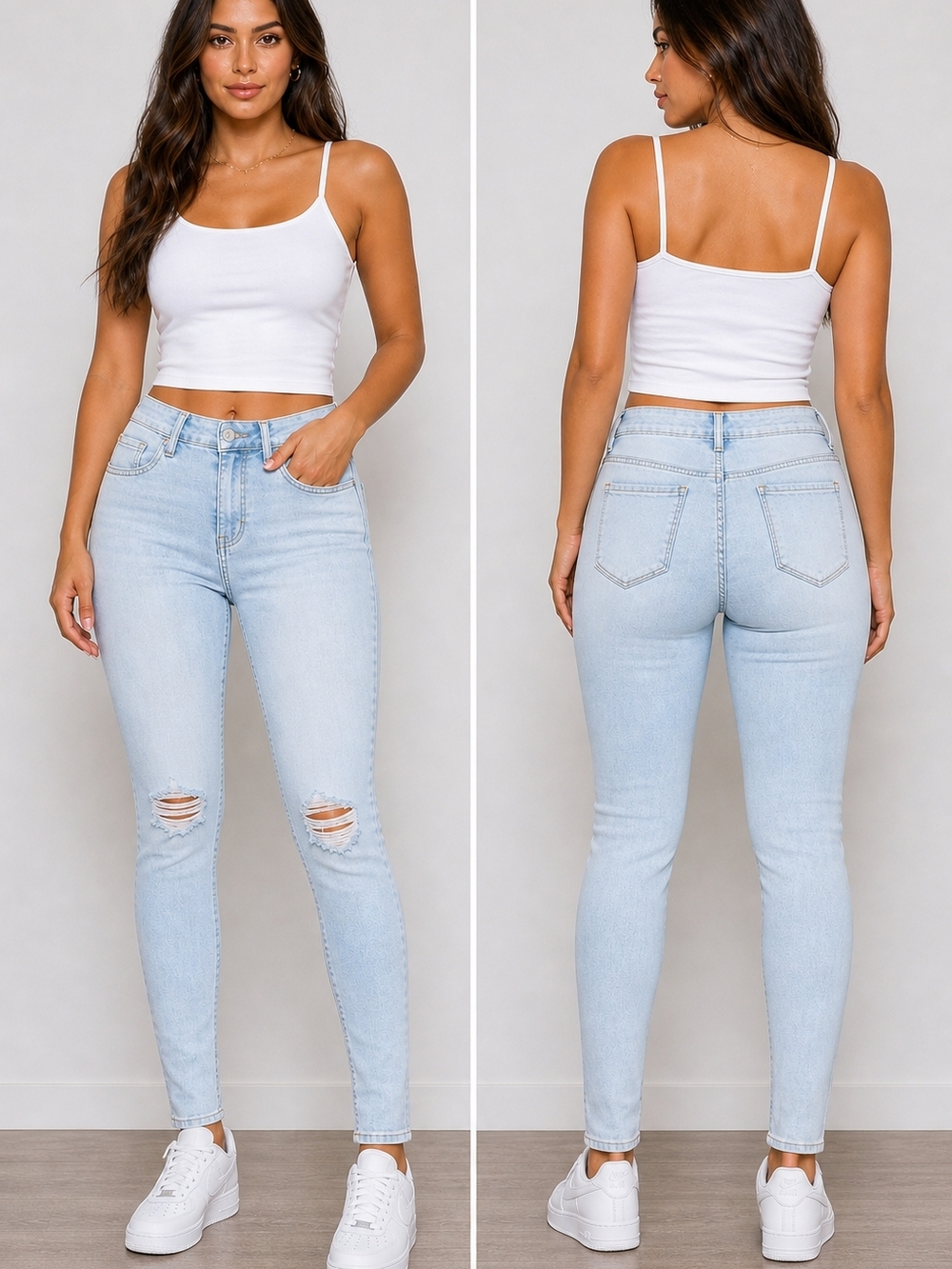 Fashion Nova Light Wash Distressed Skinny Jeans Size 7 High Rise Stretch